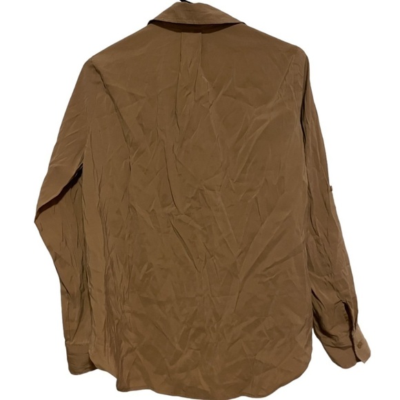 Max Studio Crinkle Roll Tab Utility Shirt Taupe Size Small - Picture 5 of 8